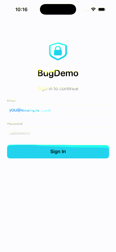 ios_record demo: 6-frame replay of a recorded sign-in flow